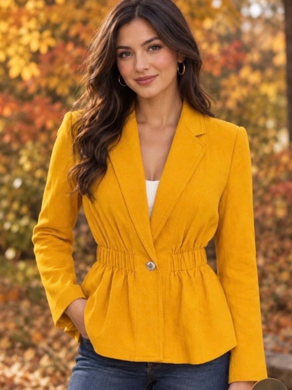White House Black Market Bright Yellow Cinched-Waist Blazer